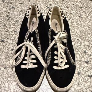 Madewell Black and White Leopard suede/calf hair Accent Sneakers